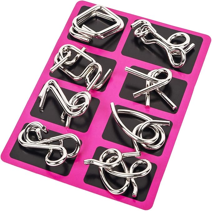 Ahyuan Metal Wire Puzzles Set of 32 with Pouch Large Thick IQ Test Mind Games Toys IQ Toys Brain Teaser Puzzles Metals Wire Puzzle Magic Trick Toy Metal IQ Puzzle Party Favors for Kids Adults (Silver)