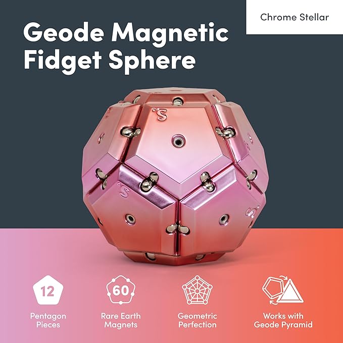 Speks Geode Magnetic Fidget Toy | Sensory Desk Toy for Adults & Teens 14+ | Stress Relief Gift | Sphere, Pink