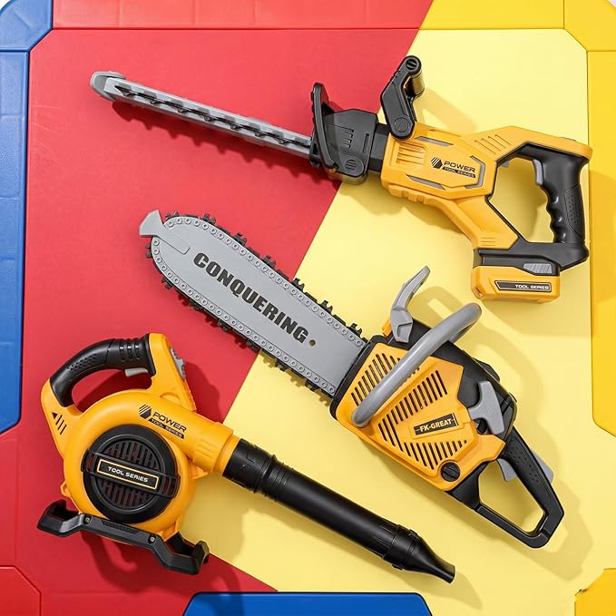 3 Pcs Toy Gardening Tool Set for Kids Toy Leaf Blower Chainsaw Hedge Trimmer Play Set with Lights and Sounds Birthday Gifts for Christmas Boys Girls