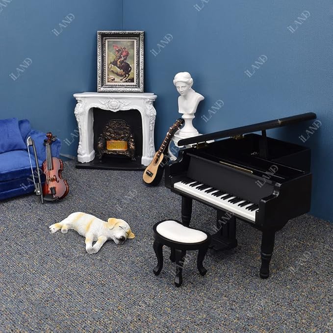 iLAND Miniature Dollhouse Accessories for Dollhouse Furniture on 1:12 Scale, Dollhouse Frames w/Printed Classic Paintings Set (4 Matte Silver Frames & Pictures)