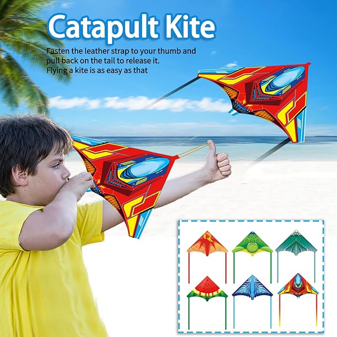 YongnKids 6 Pack Mini Kite for Boys Girls Age 3-5 4-8, Finger Launcher Kites Easy to Fly Ejection Flying Toys Kite for Kids Teens Ages Beach Park Backyard Outdoor Sports