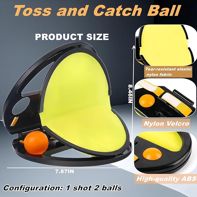 Toss and Catch Ball Game for Kids & Adults, 2Pcs Velcro Throw Catch Ball Set to Improve Hand Eye Coordination Ability, Portable Racket Pocket with Launcher, Ideal Outdoor Game Choice