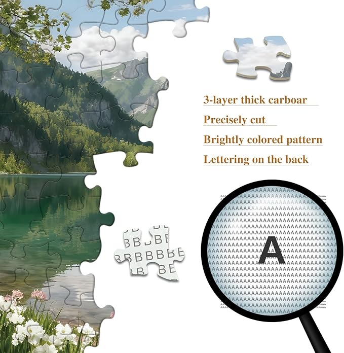 1000 Piece Puzzle for Adults Spring Lake Jigsaw Puzzles with Letters on Back Nature Landscape Family Puzzles Wall Decor Funny Gifts for Women Men (27.56x19.7 Inch)