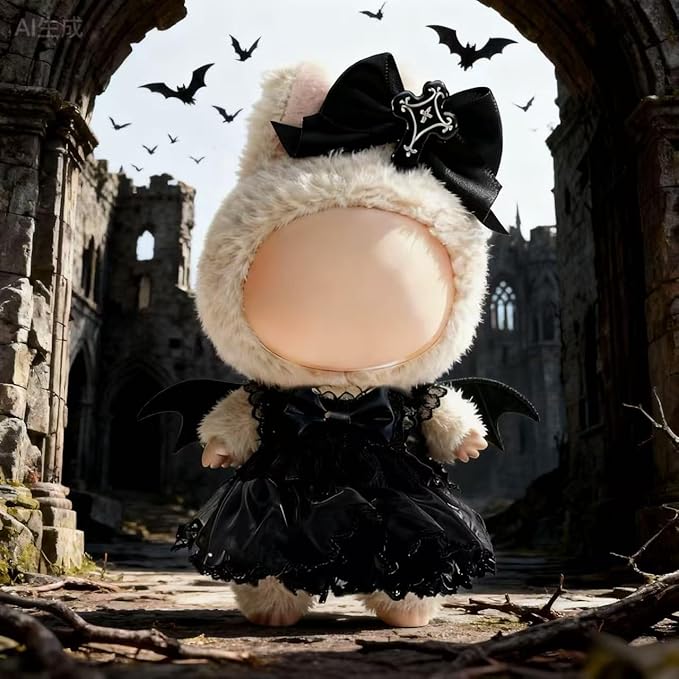 17cm Doll Clothes (NO Doll), Cute and Premium Dolls Outfit with Black Lace Dress with Devil Wings+Cross Bow (Black Dress)