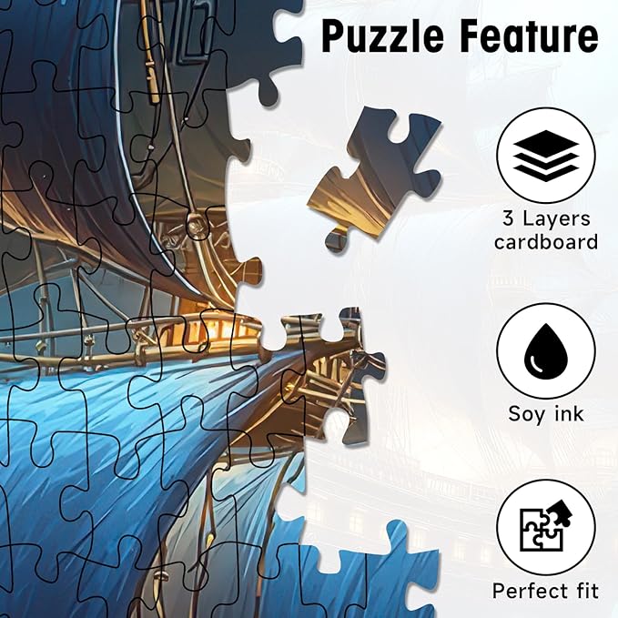 1000 Pieces Jigsaw Puzzles for Adults, Pirate Ship Ocean Adventure Puzzle with Letters on Back, 22.8×22.8 Inch Hard Difficult Challenging Adult Puzzle for Gift & Home Decor
