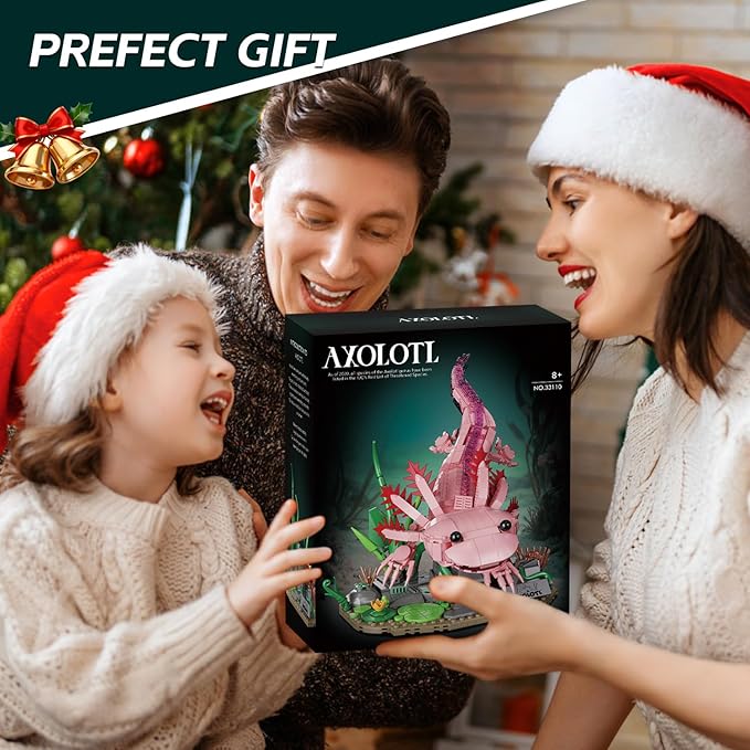 Axolotl Building Set, Compatible with LEGO Animals, 998 PCS Marine Animal Building Kit with Movable Joints & Display Base, STEM Building Toy Gift for Adults & Teens 14+, Creative Gift Desk Decor