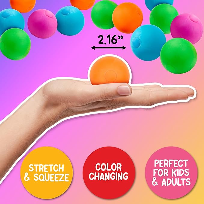 Playbees Pull, Stretch & Squeeze Stress Balls – 8 Balls – Elastic Sensory Balls for Stress & Anxiety Relief – Calming Fidgets for Kids & Adults – Assorted Color Balls for Autism, ADHD & Classroom Use