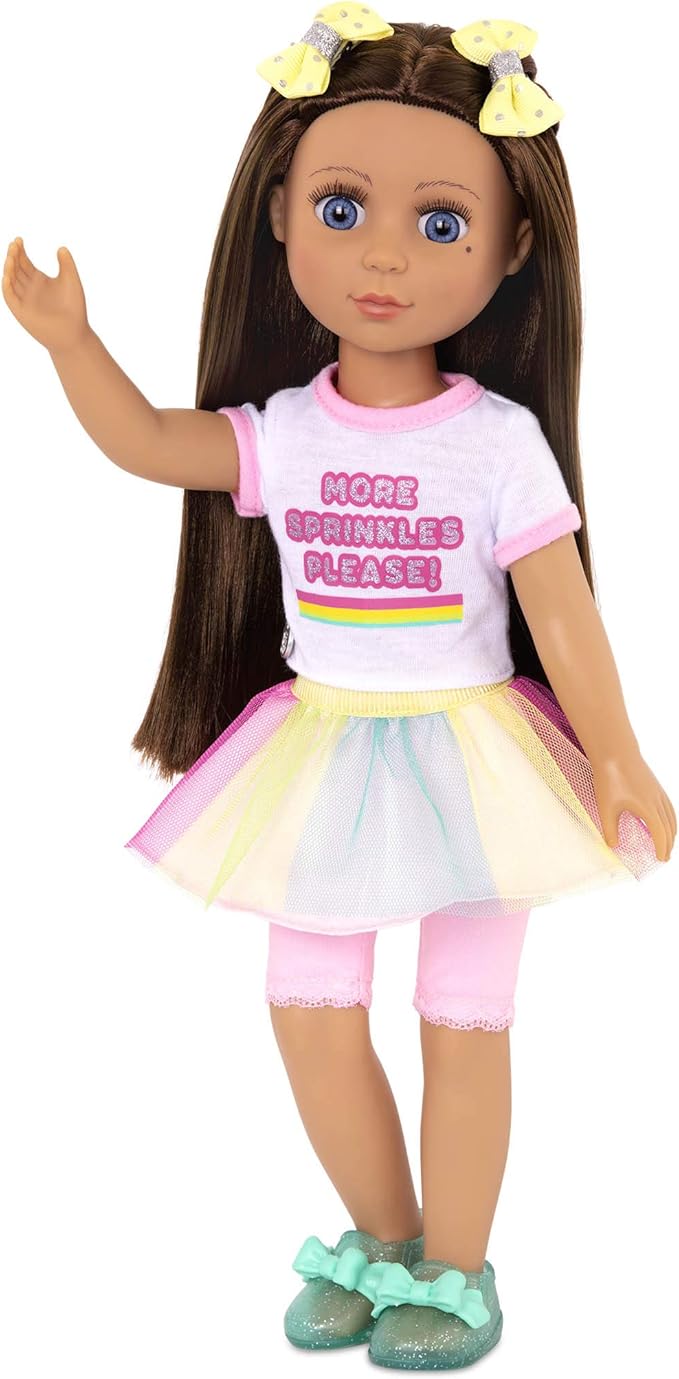 Glitter Girls – 14-Inch Fashion Doll – Brown Hair & Blue Eyes – Ice Cream Outfit & Tutu Skirt– Hair Bow & Glitter Sandals – 3+ Years – Kika