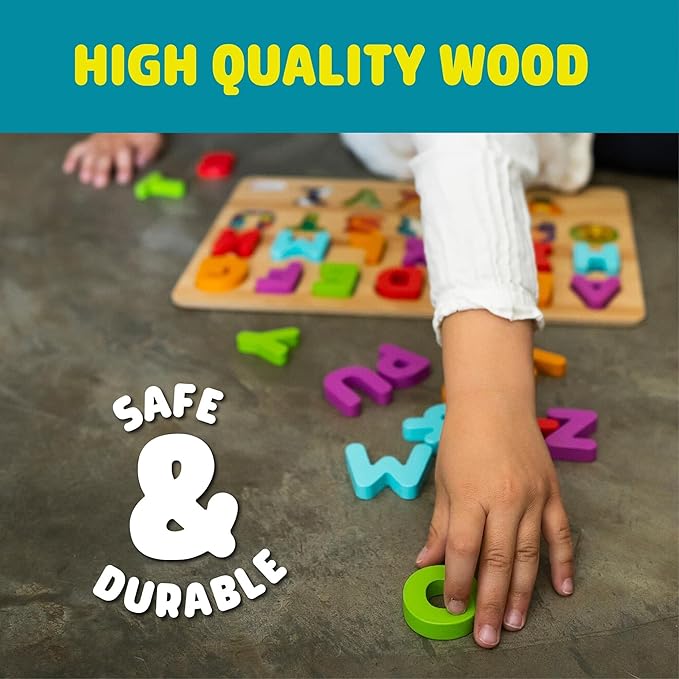 Chuckle & Roar - Wooden Puzzle ABC and 123 Theme 2 Pack - Peek a Boo Learning Puzzles for Toddlers - Hidden Pictures Under Each Piece - Educational Wooden Puzzles for Kids Ages 3+