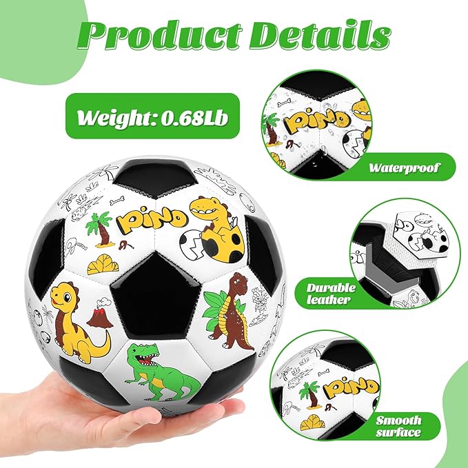 Size 4 Color Your Own Soccer Ball Black Dinosaur DIY Custom Craft Kit with Pump 12 Markers Personalized Youth Toddler Training Paint Your Own Toy Creative Gift for Kids