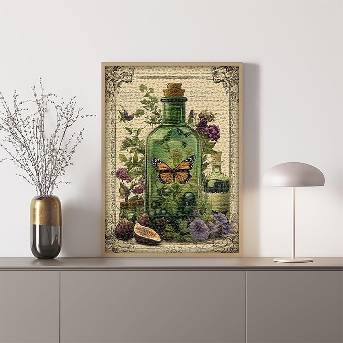 PICKFORU Plant Puzzles for Adults 1000 Pieces, Vintage Butterfly Magic Potion Bottle Puzzles,Flower Jigsaw Puzzle Retro Phytology Poster