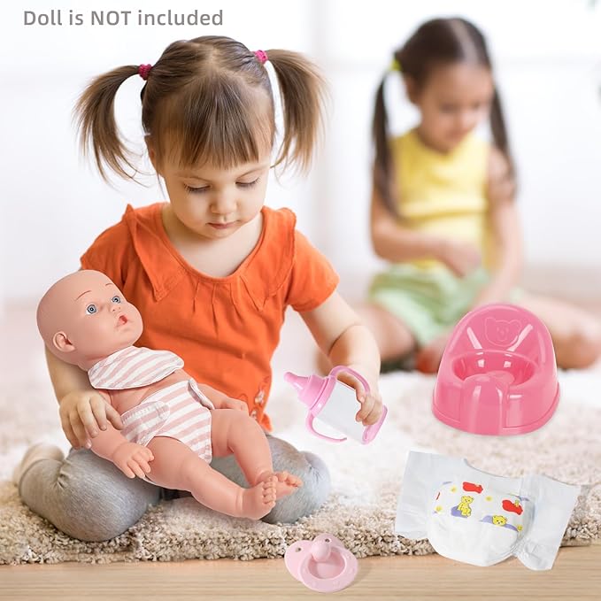 Realistic Baby Doll Accessories Set Toys for 12 inch Dolls Includes Doll Potty, Bib,Pacifier,Diaper and Feeding Bottle Perfect for Kids, Toddlers, and Girls