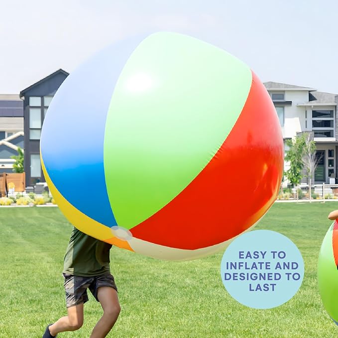 Top Race 2-Pack Giant Beach Balls 42-Inch Inflatable Pool Balls for Swimming and Outdoor Fun - Multicolor Big Shiny Ball for Beach Party and Summer Games
