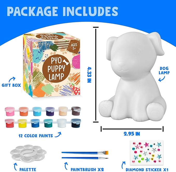 Goody King Paint Your Own Dog Lamp Kit, Easter Basket Stuffers, DIY Night Light, Crafts for Teens Girls Boys, Arts & Crafts Kit, Painting Kit for Kids, Easter Birthday Gift for Kids Ages 3 4 5 6 7 8+