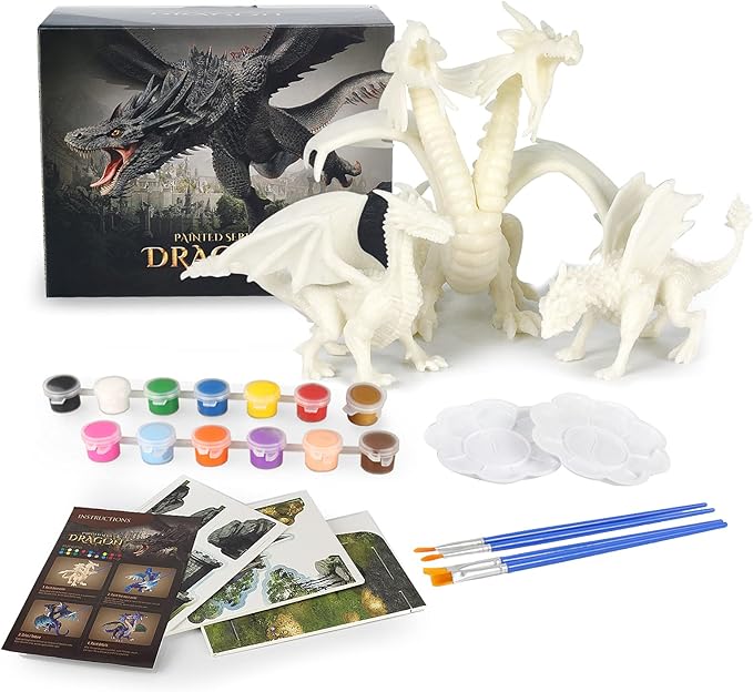 Ferthor Fun Dragon Toys DIY Painting Dragon Kit,Kids Arts Crafts Set with 13 Color Educational Toy to Paint Your Own Christmas Gift for Boys Girls 3 4 5 6 7 8 9 Year Old(3 Dinosaurs)