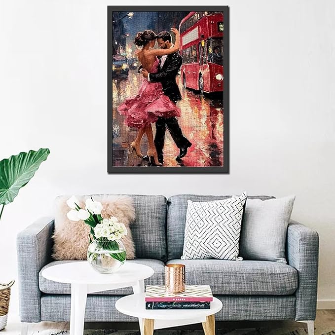 Romantic Dancing Couple 1000 Piece Jigsaw Puzzles for Adults Man and Woman Painting Jigsaw Puzzle Cityscape,Bus 1000 Pieces Puzzles Game Home Wall Decor DIY Craft Valentines Puzzle Art(Colorful)
