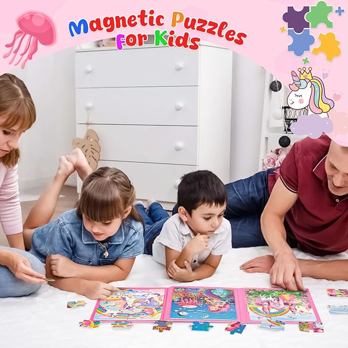 LovesTown Magnetic Puzzles for Toddlers, Educational 3-in-1 Fairytale Travel Puzzle Book, Learning Magnets for Kids, 48 PCS