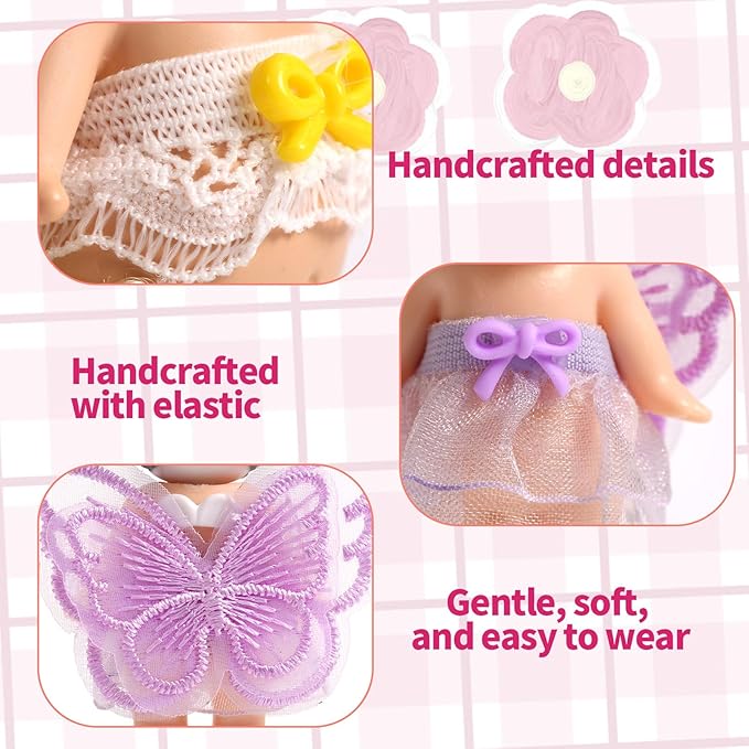 6 Sets Doll Outfits for 3 Inch Doll Pack, Mini Toys Clothes Pack with Tops & Skirts Clothing Mini Figure Costume Dress Up Accessories for Collector Display and Decoration (Purple, Red, Yellow)