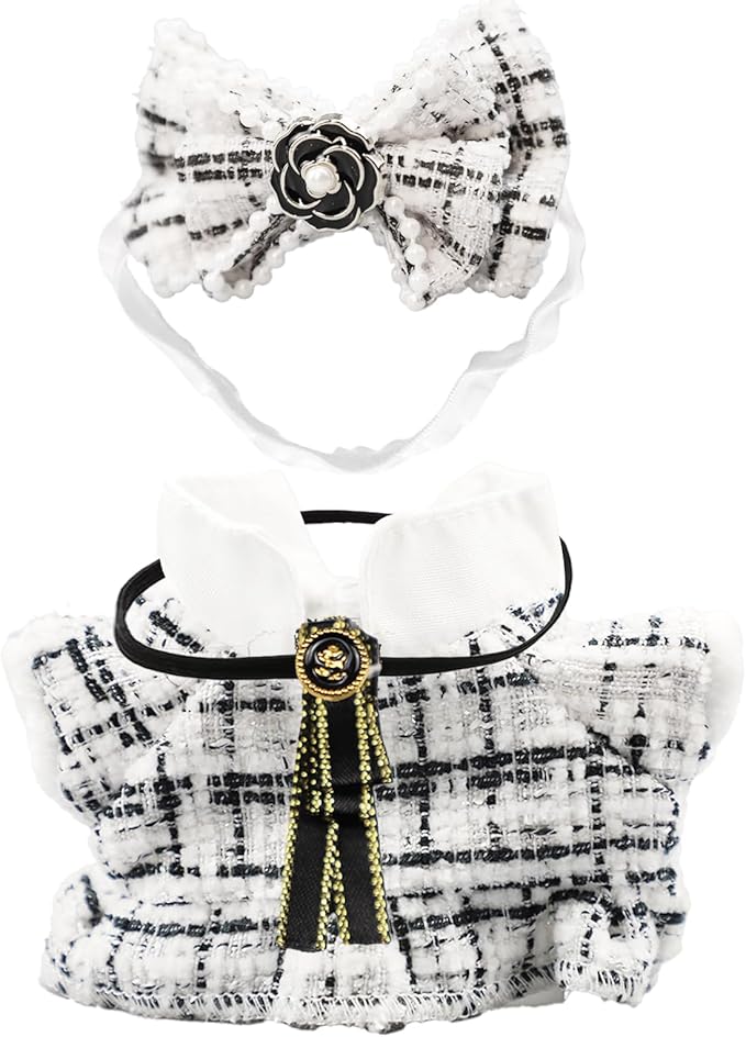 17cm Doll Clothes Set – White Style Outfit with Headband, Dress & Bow Tie by Clothes Designer | Fits 17cm Sitting or Standing Dolls (No Doll)