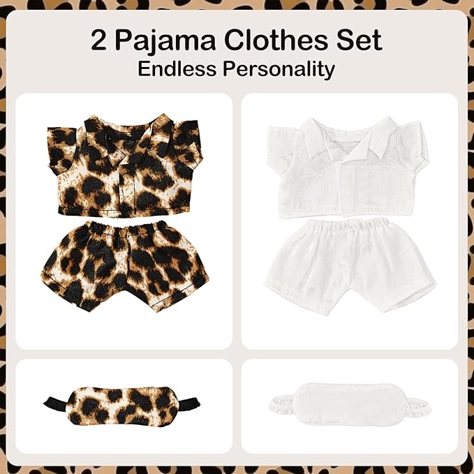 2 Sets 17cm Doll Pajamas Clothes Set, 17cm Doll Outfit with Accessories, Good Night Bedding Pajamas, Sleep Pants & Eye Mask, Dress Up Outfit for Collectors & Display, Gift for Women