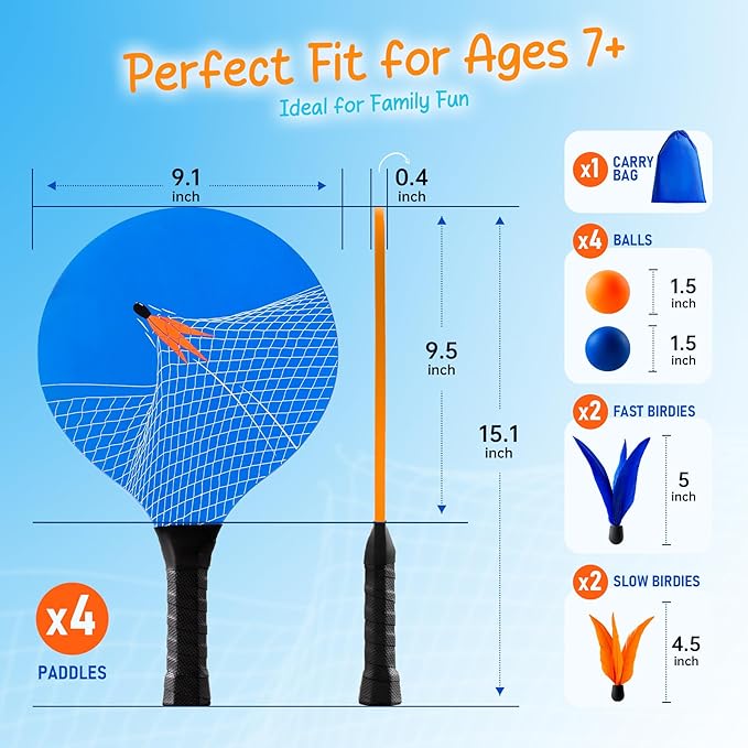 U&C Planet Beach Paddle Ball Set, Badminton Rackets, Family Game for Kids and Adults, Indoor Outdoor Game Backyard Park Camping Yard for Boys, Girls All Ages