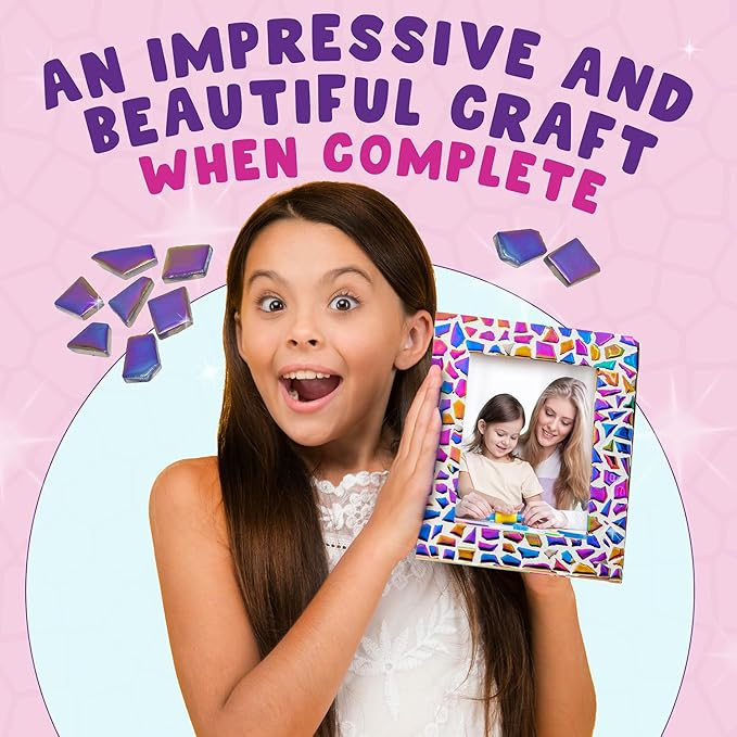PURPLE LADYBUG Decorate Your Own Picture Frame Craft Kit - Craft for Kids Ages 8-12, Birthday Gift & DIY Mosaic Frame Craft for Girls Ages 6-8, Fun Arts & Crafts for 7-Year-Old Girls