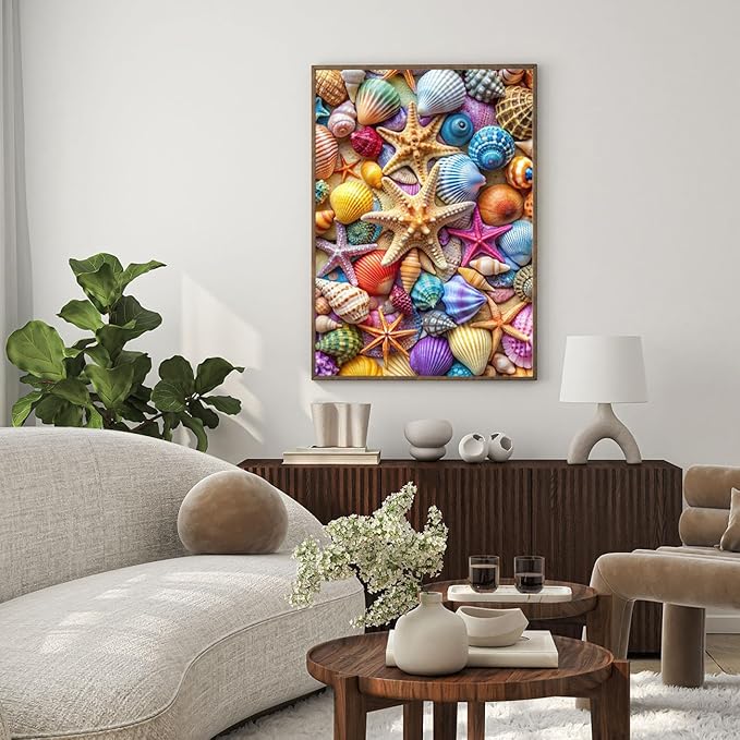 Jigsaw Puzzles for Adults 1000 Pieces-Colorful Seashell and Starfish, 1000 Piece Puzzle for Adults with Letter on Back No Dust, Beach Puzzles with 1:1 Poster(27.6"x19.7")