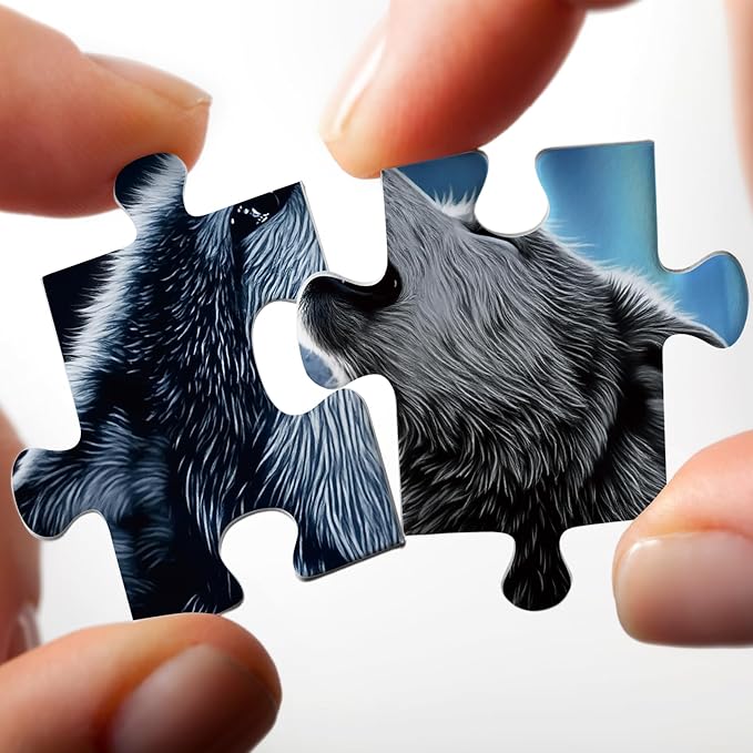 Art Northern Lights Wolf Puzzles for Adults 1000 Pieces, Magic Aurora Animal Landscape Jigsaw Puzzles, Challenging Scenic Moon Mountain Puzzle