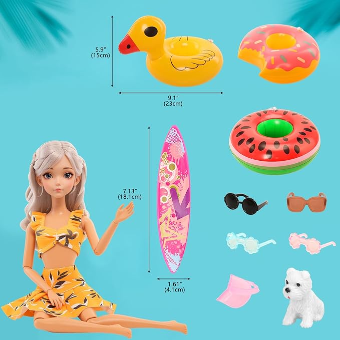 Miunana Handmade Doll Clothes and Accessories - 12 Pcs Set for 11.5 Inch Dolls - Swim Clothes, Trunks, Suits, Skateboard, Lifebuoys