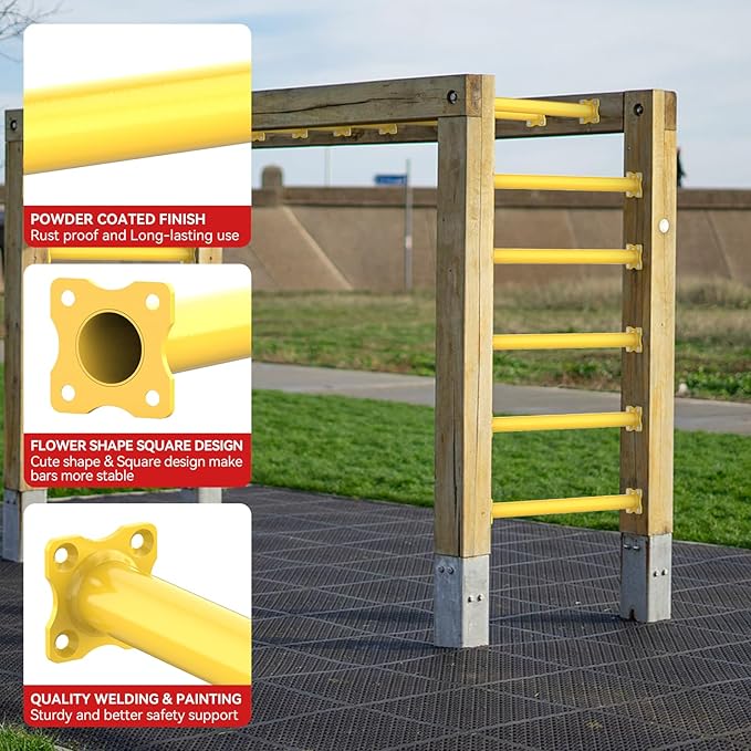 16.5 Inch Monkey Bars Kit Playground Ladder Rungs for Backyard Indoor Outdoor Kids Metal Monkey Bars Swing Set Playset Accessories (Yellow, 12 Pcs)