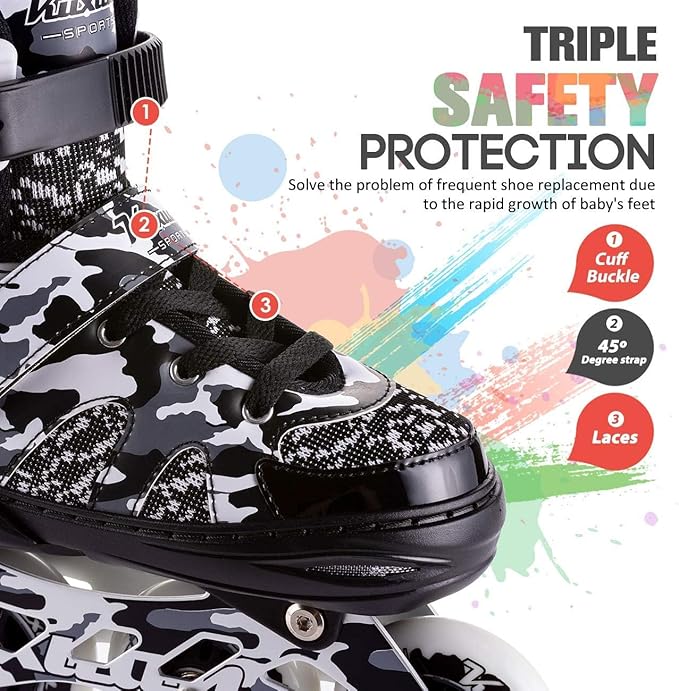 Kuxuan Boys Adjustable Inline Skates with Light up Wheels, Fun Illuminating Skates for Kids Girls Youth