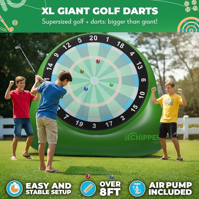 Swooc Games® - Bull Chipper™ | Giant Golf Darts with 10+ Golf Games | Backyard Game with Air Pump | Yard Game for Adults | Giant Outdoor Fun for Adults and Family | Outside Activity - Golf Chipper