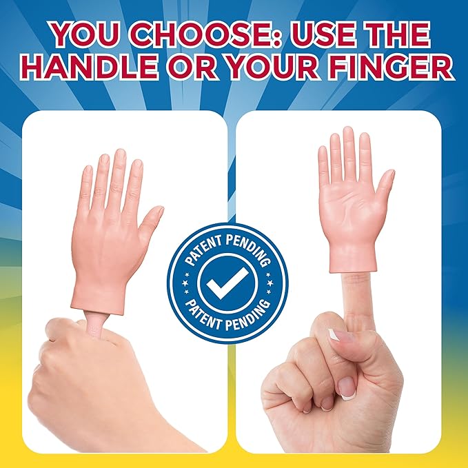 DR DINGUS Tiny Hands (1 Pair - New) - Patented Rubber Design for Realistic Look & Feel - Little Small Mini Stick Puppet - Make Anyone Laugh - Pocket Sized Hilarity and Big Laughs - Friend & Family Fun