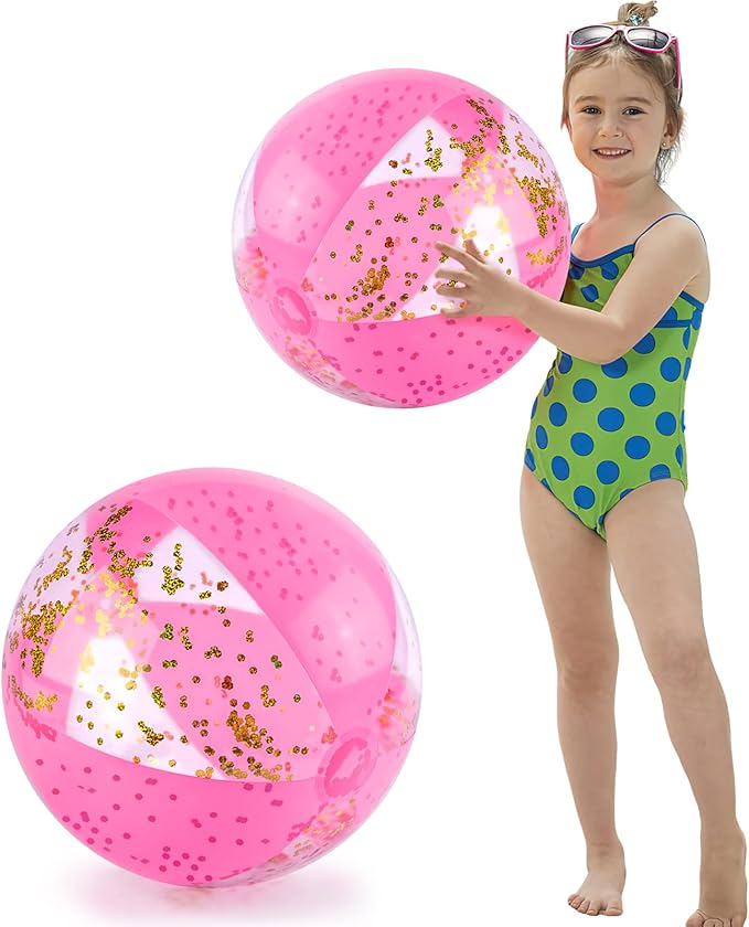 FUTUREPLUSX 2PCS Glitter Beach Balls, 16 Inch Inflatable Pool Toys, for Beach Party Favor