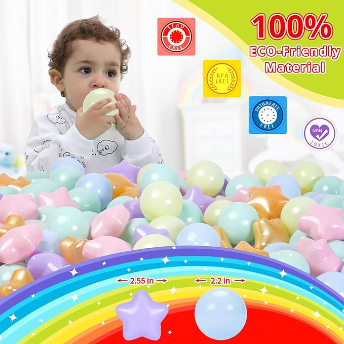 Star Ball Pit Balls for Toddlers -200pcs Macaron Ocean Balls Phthalate Free BPA Free Non-Toxic Crush Proof Play Balls Play Tent Pool Playhouse Playpen Party Indoor Outdoor