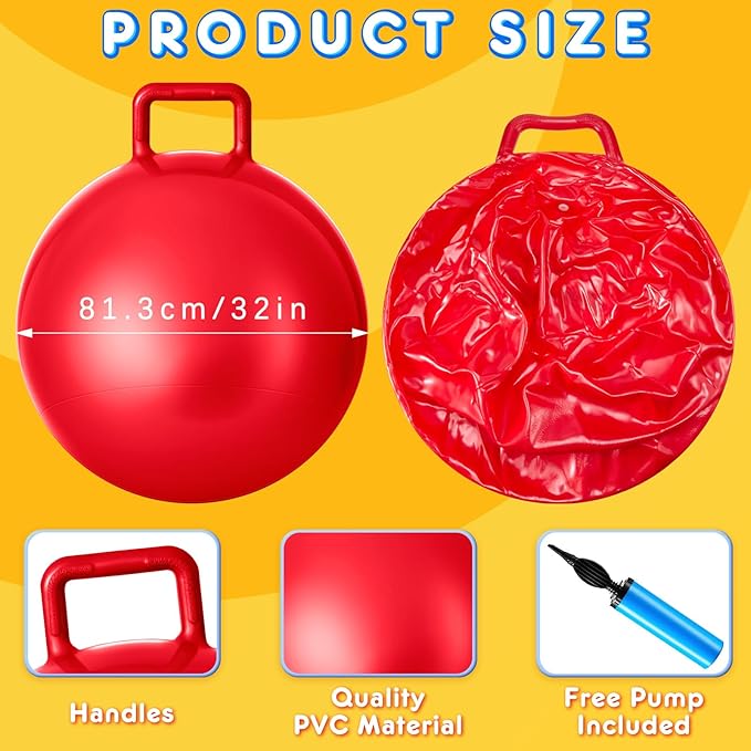 Lewtemi 6 Pcs Hopper Ball for Adults 32 Inch Jumping Hopping Inflatable Bouncing Ball with Handle and Air Pump for Indoor Outdoor Games Sport Exercise Fun Easter Basket Stuffers Gifts(Rainbow Colors)