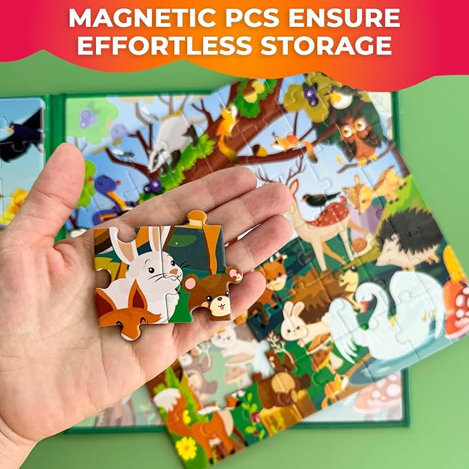 QUOKKA Magnetic Puzzles for Toddlers 2-4 – 2x48 Pieces Travel Games for Kids Ages 3-5 – Forest & Farm Animals Magnetic Puzzles for Kids Ages 4-8 – Educational Puzzle Gift Toy for Boys and Girls