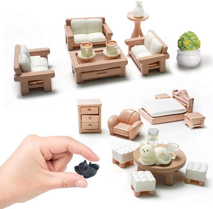 23 Pieces Dollhouse Mini Furniture Decoration Set DIY Accessories Including Dining Room Sitting Living Bedroom Toys for Baby Children Girls