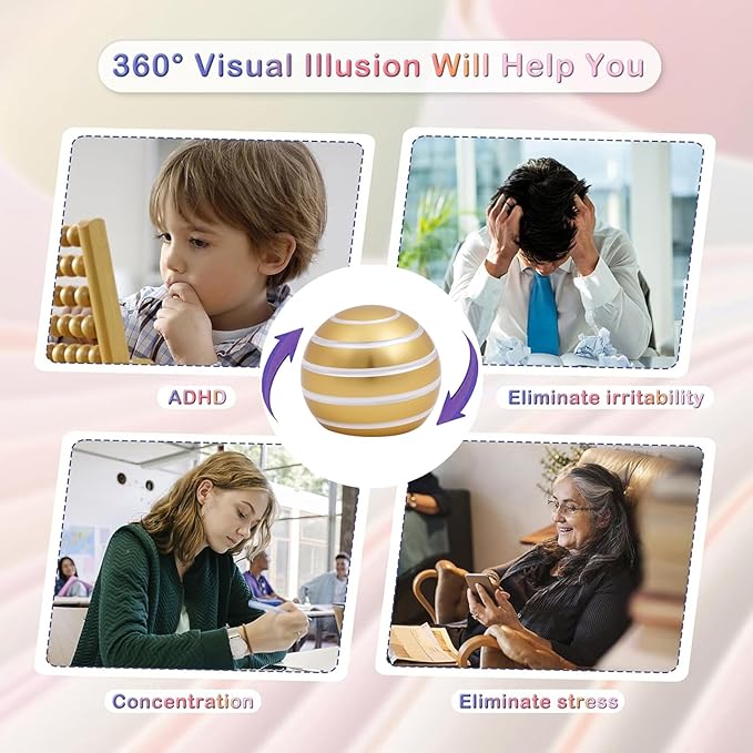 Desk-Toys for Fidget Kinetic-Cool-Gadgets: Cool-Stuff for Kid Children Teen Adult, Optical-Illusion Toy for Office School Home Women Men Christmas Stress-Relief-Gifts 180 Seconds Spinning