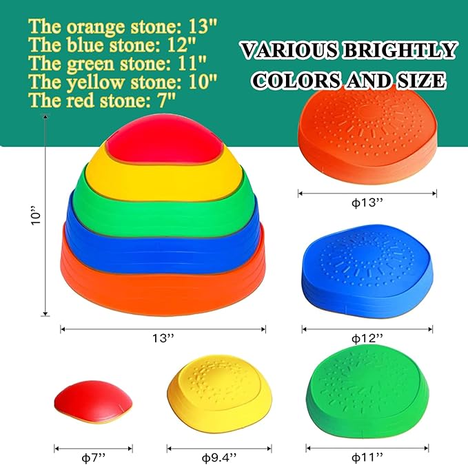 10 PCS Balance Stepping Stones for Kids, Obstacle Course Play Outdoor Backyard Activities Equipment Helps Build Children's Coordination and Confidence, Non-Slip Surface and Edging