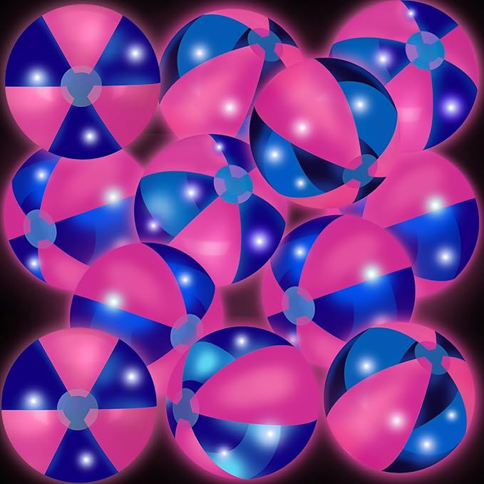 12 Pcs Light up Beach Balls 16'' Jumbo Pool LED Balls Glow in The Dark Neon Giant Inflatable for Summer Hawaiian Tropical Theme Beach Party Decor Water Accessory (Pink)