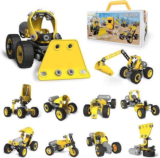 10 in 1 STEM Building Toys for Kids Ages 4-8, Educational Construction Engineering Building Kit for Boys Girls, Motorized Bulldozer Excavator Toy Set