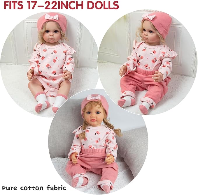 12 Pcs Reborn Baby Doll Clothes Accessories for 20-22 Inch Girl Reborn Dolls Clothes Pink Outfits with Toddler Doll Carrier (Pink)