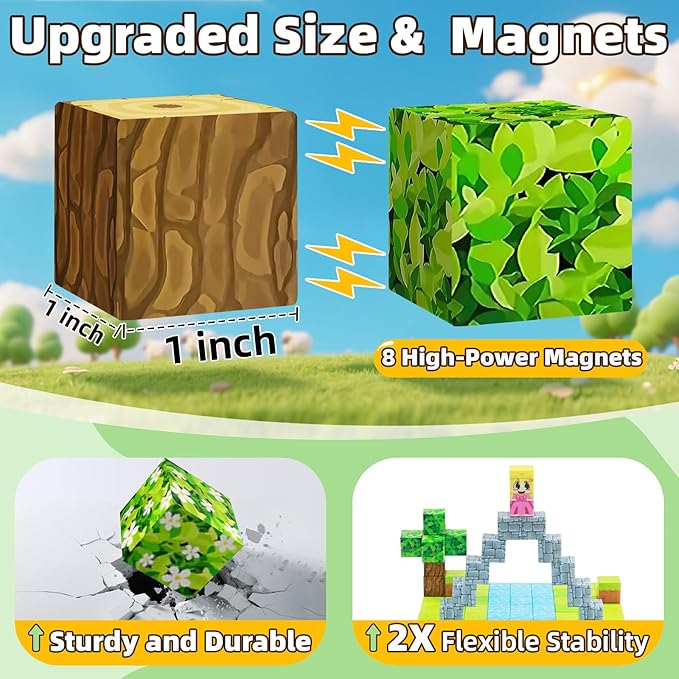 EchoPlan Magnetic Blocks, 100PCS Magnetic Building Blocks to Build a 3D World, Sensory Construction Stacking Magnet Blocks Toy for Kids Ages 3+, Boys and Girls Christmas Birthday Gifts
