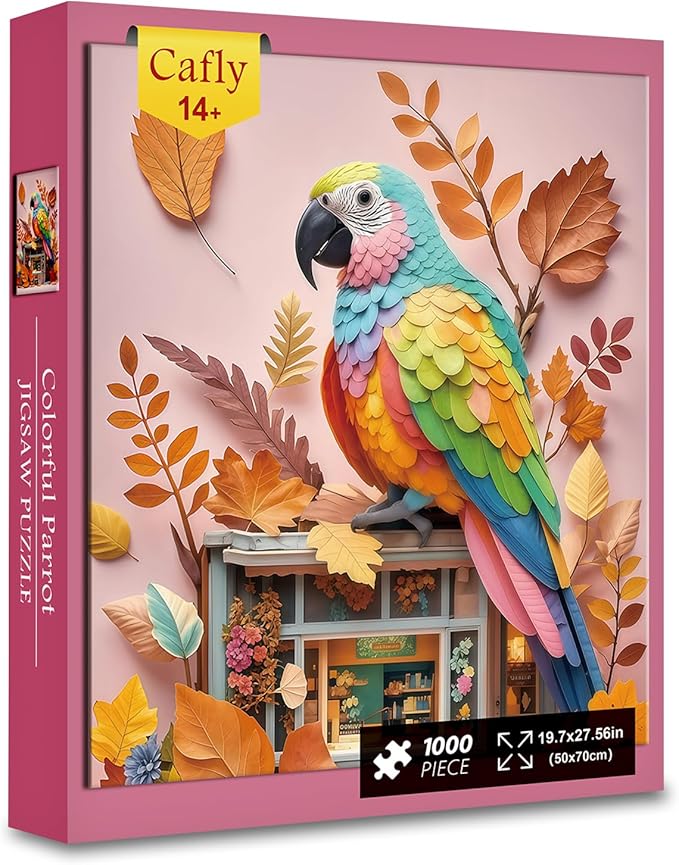 Jigsaw Puzzle 1000 Pieces Colorful Parrot, Pink Background Autumn Leaves, 19.7x27.6 Inches for Adults & Teens 14+ Family Game (Colorful Parrot) C0807