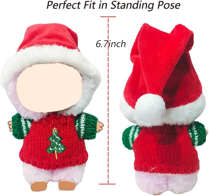 Christmas Doll Clothes Outfit Set for 15cm 17cm Dolls, Red Sweater & Santa Hat Clothing Accessories for Have a Seat Blind Box Dolls Series, Festive Dress Up