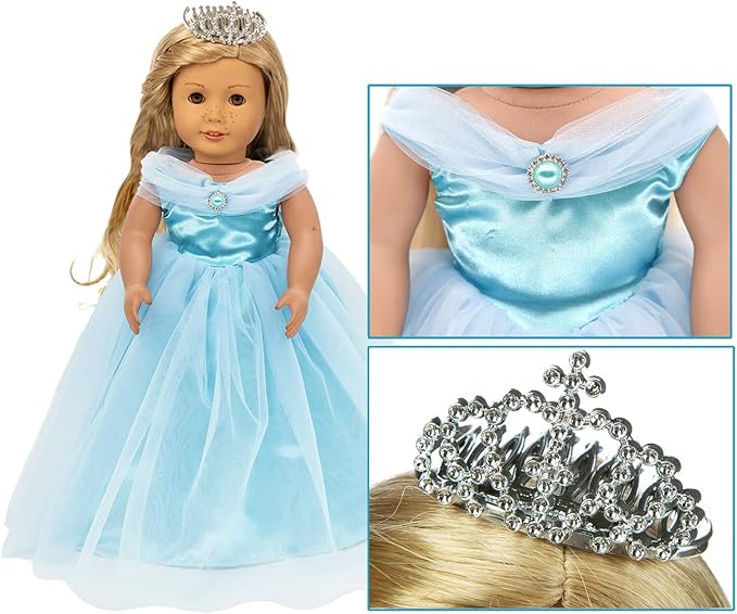 HWD Girls Doll Clothes and Accessories , Princess Costume , Wedding Dress , Party Gown Dress Fit 18 inch Dolls (Blue2)