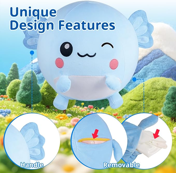 Bouncing Balls for Kids, 29in/73cm Axolotl Plush Axolotl Toys for Girls, Inflatable Ride on Bouncer W/Pump Bounce Ball Support Up to 176 Pounds, Indoor Outdoor, Blue(5-7 Years)