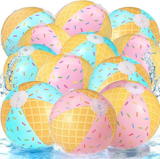 12 Pack Ice Cream Themed Beach Ball Blue Pink 7.87 Bulk for Summer Pool and Beach Game Gifts Birthday Party Supplies Decorations Favor