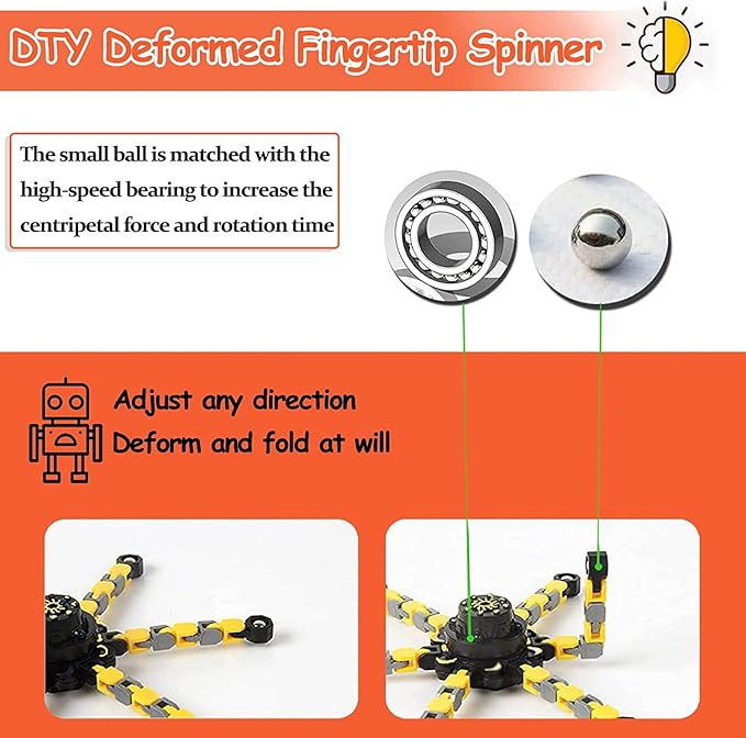 12 Pack Funny Sensory Fidget Toys,Deformable Chain DIY Robot Spinners Fingertip Stress Relief Gyro Toy Birthday Gifts Easter Basket Goodie Bag Stuffers Classroom Prizes Party Favors for Kids Adults